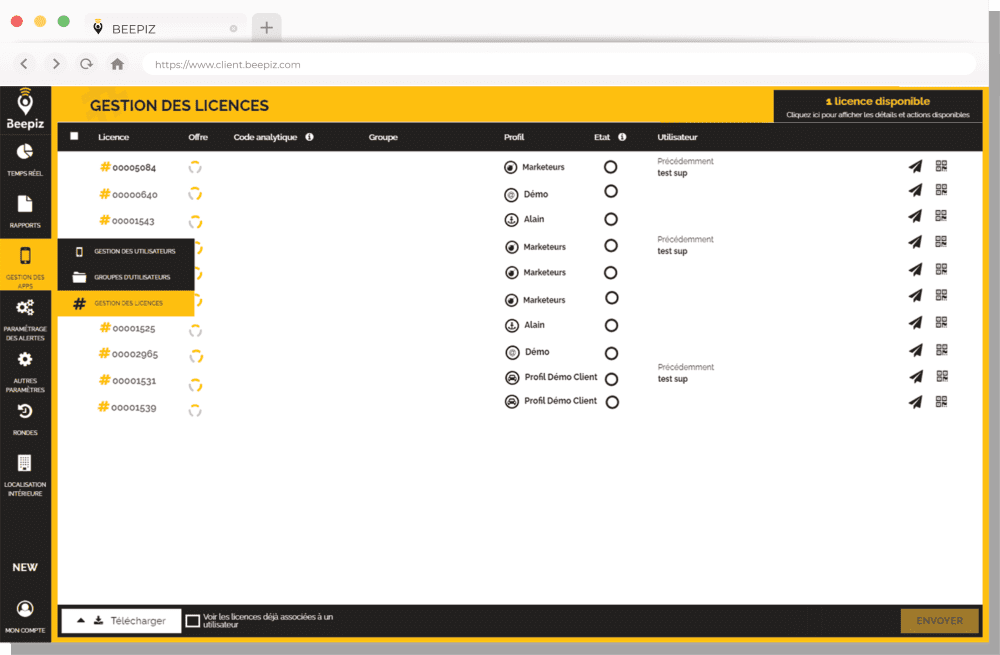 Mockup navigateur Beepiz gestion des licences (retouché) min